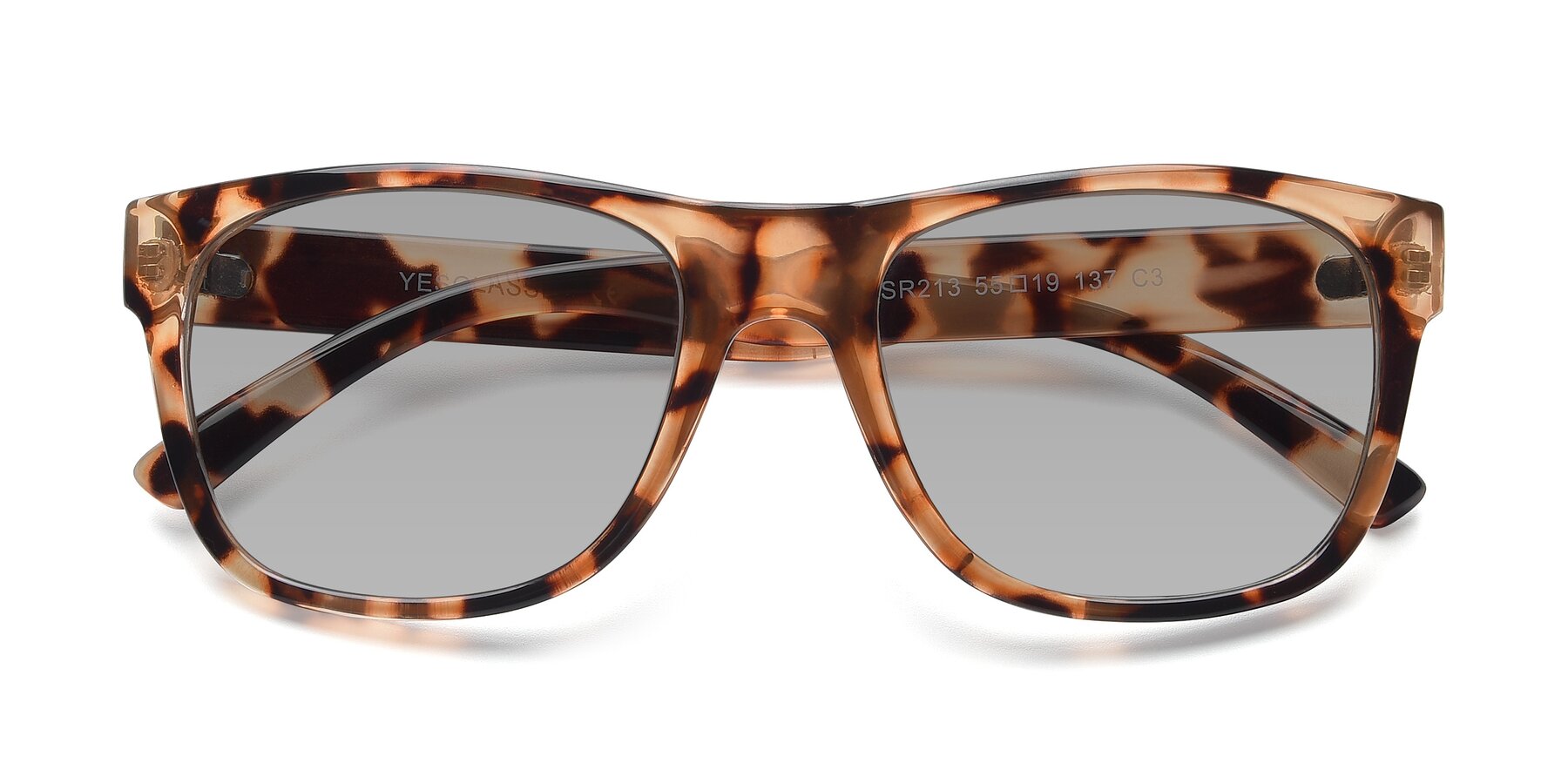 Folded Front of SSR213 in Translucent Tortoise with Light Gray Tinted Lenses