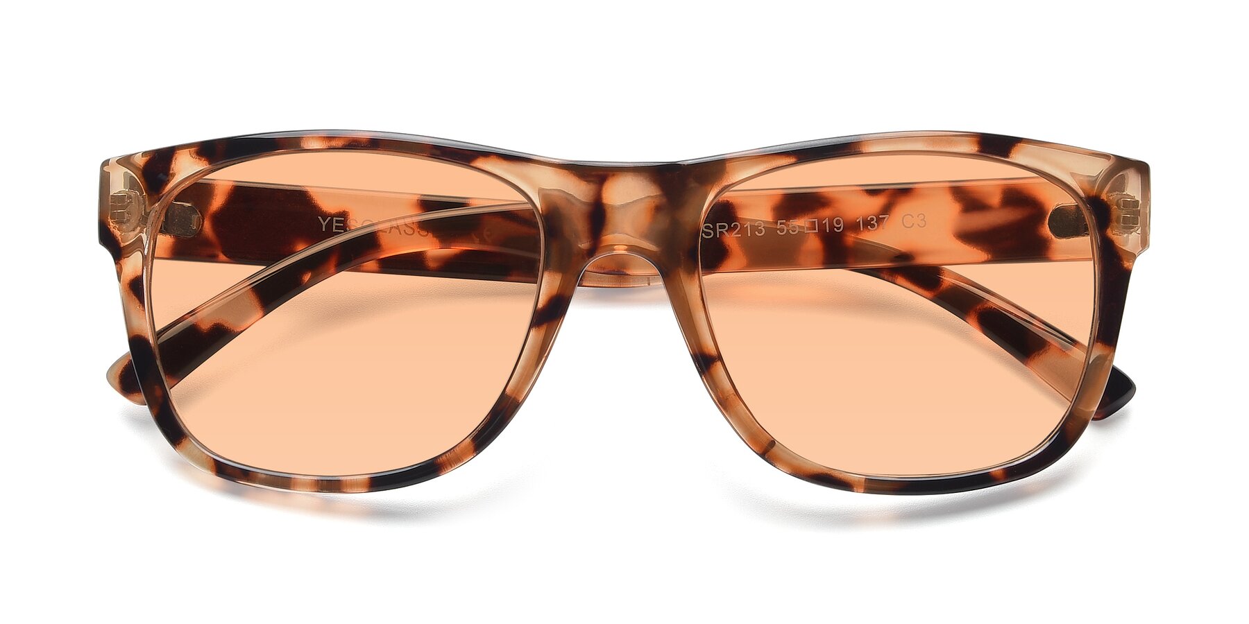 Folded Front of SSR213 in Translucent Tortoise with Light Orange Tinted Lenses
