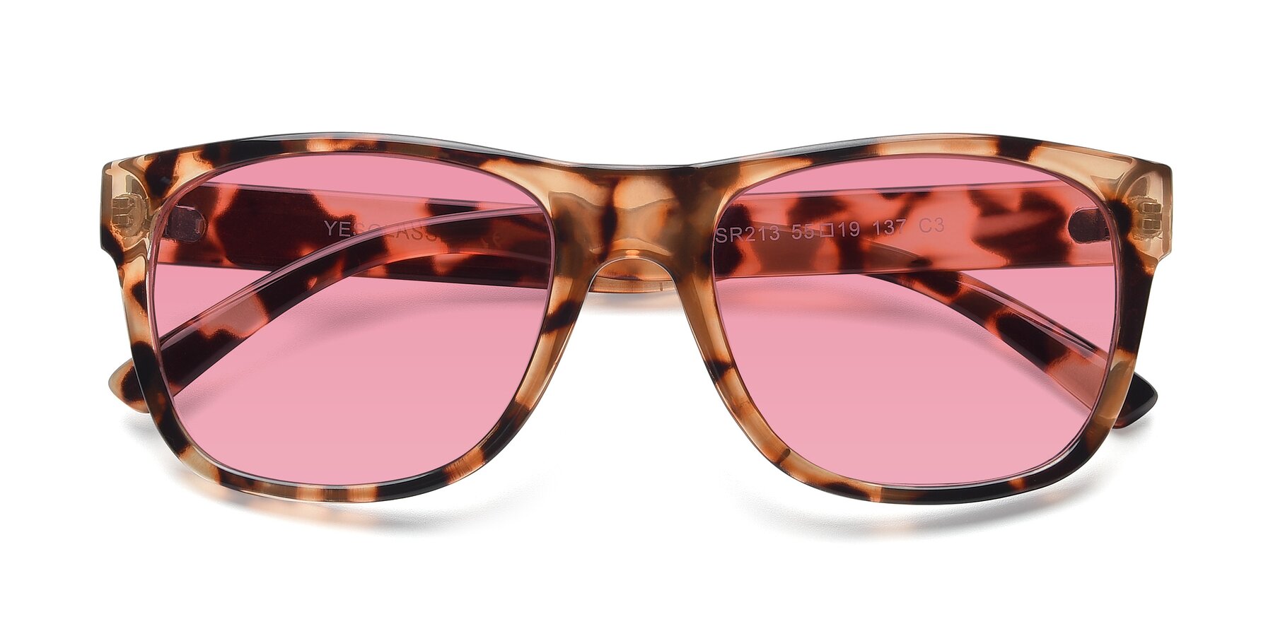 Folded Front of SSR213 in Translucent Tortoise with Pink Tinted Lenses