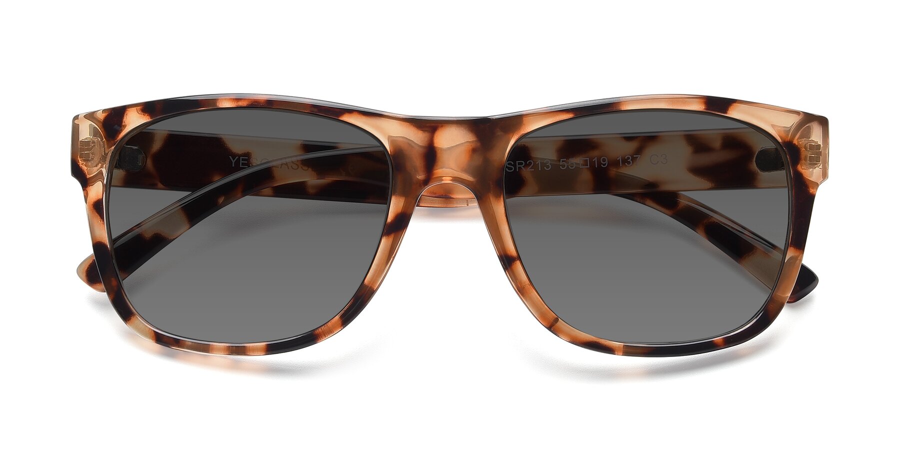 Folded Front of SSR213 in Translucent Tortoise with Medium Gray Tinted Lenses