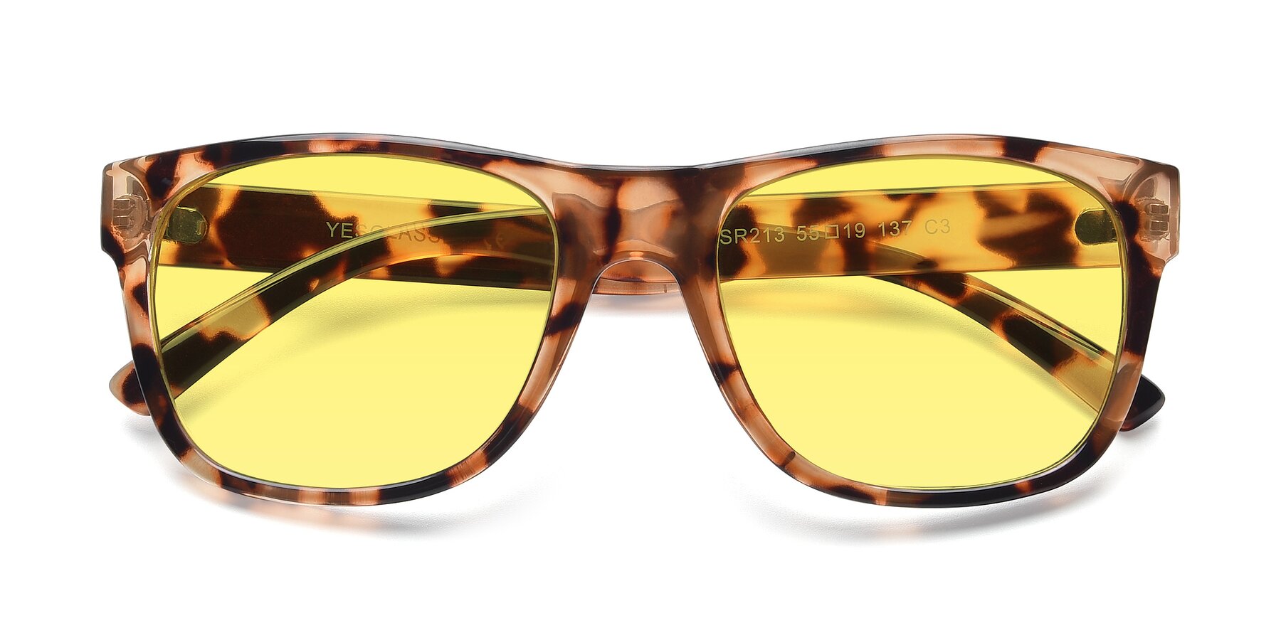 Folded Front of SSR213 in Translucent Tortoise with Medium Yellow Tinted Lenses
