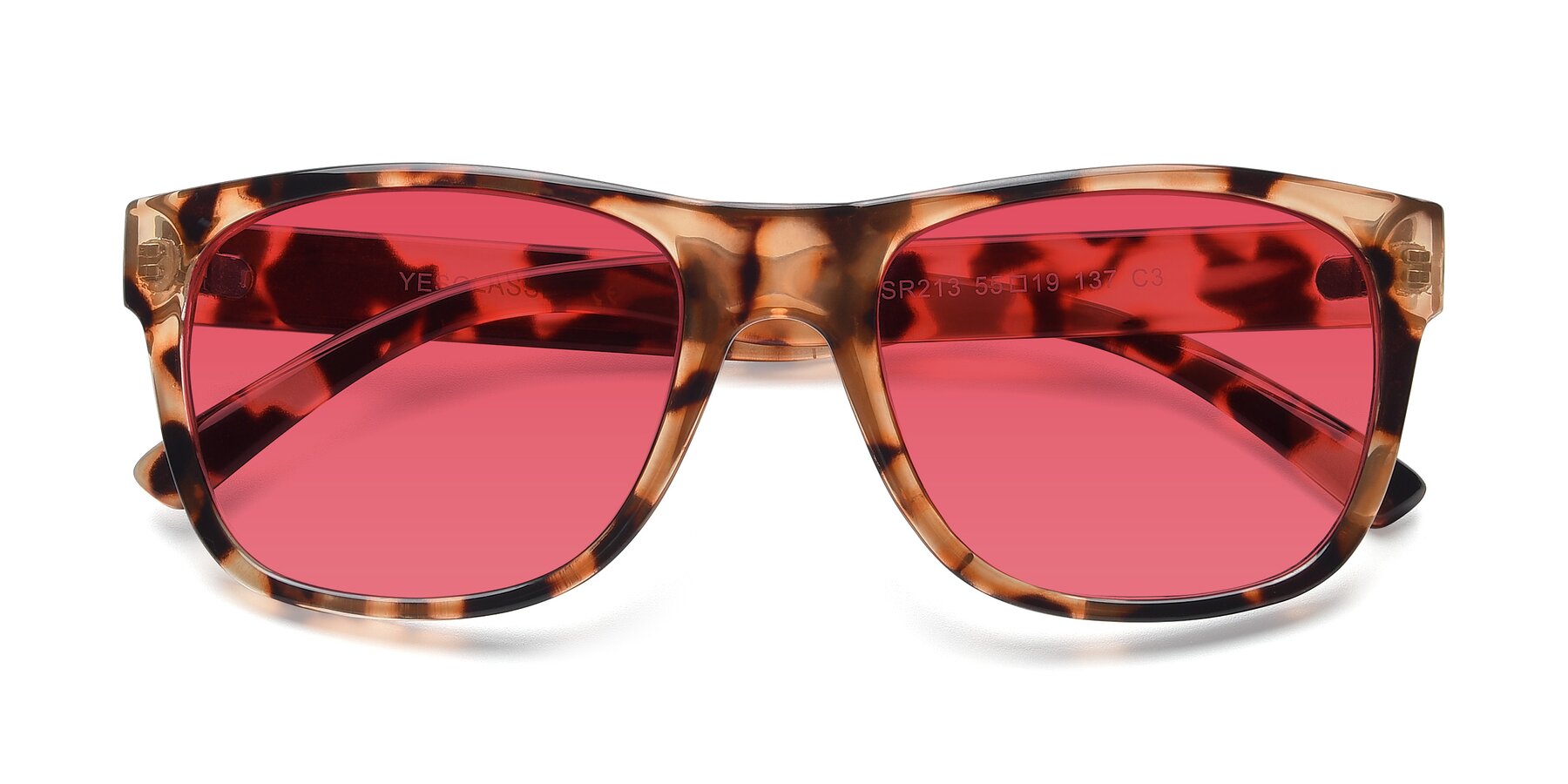 Folded Front of SSR213 in Translucent Tortoise with Red Tinted Lenses