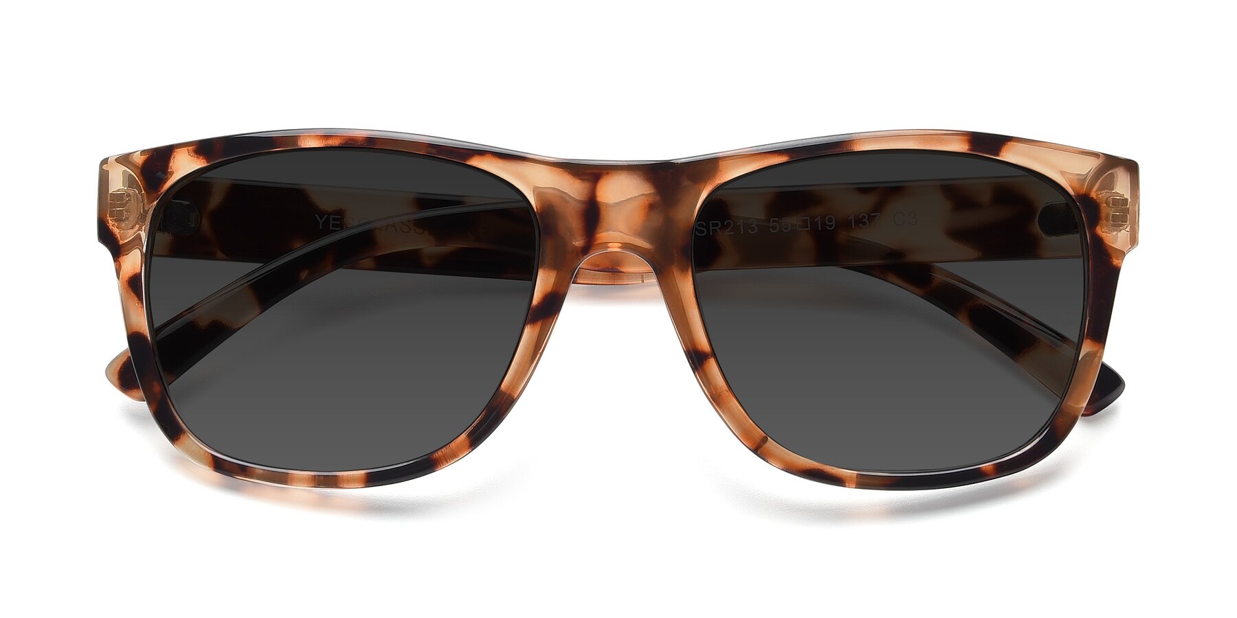 Folded Front of SSR213 in Translucent Tortoise with Gray Tinted Lenses