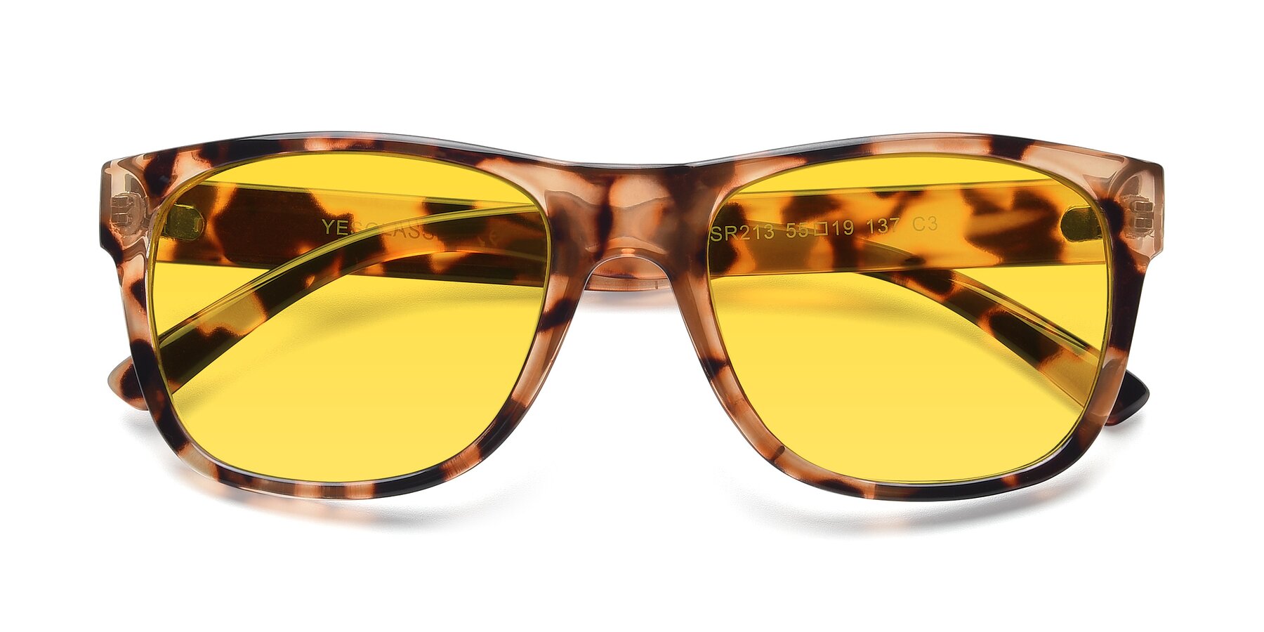Folded Front of SSR213 in Translucent Tortoise with Yellow Tinted Lenses