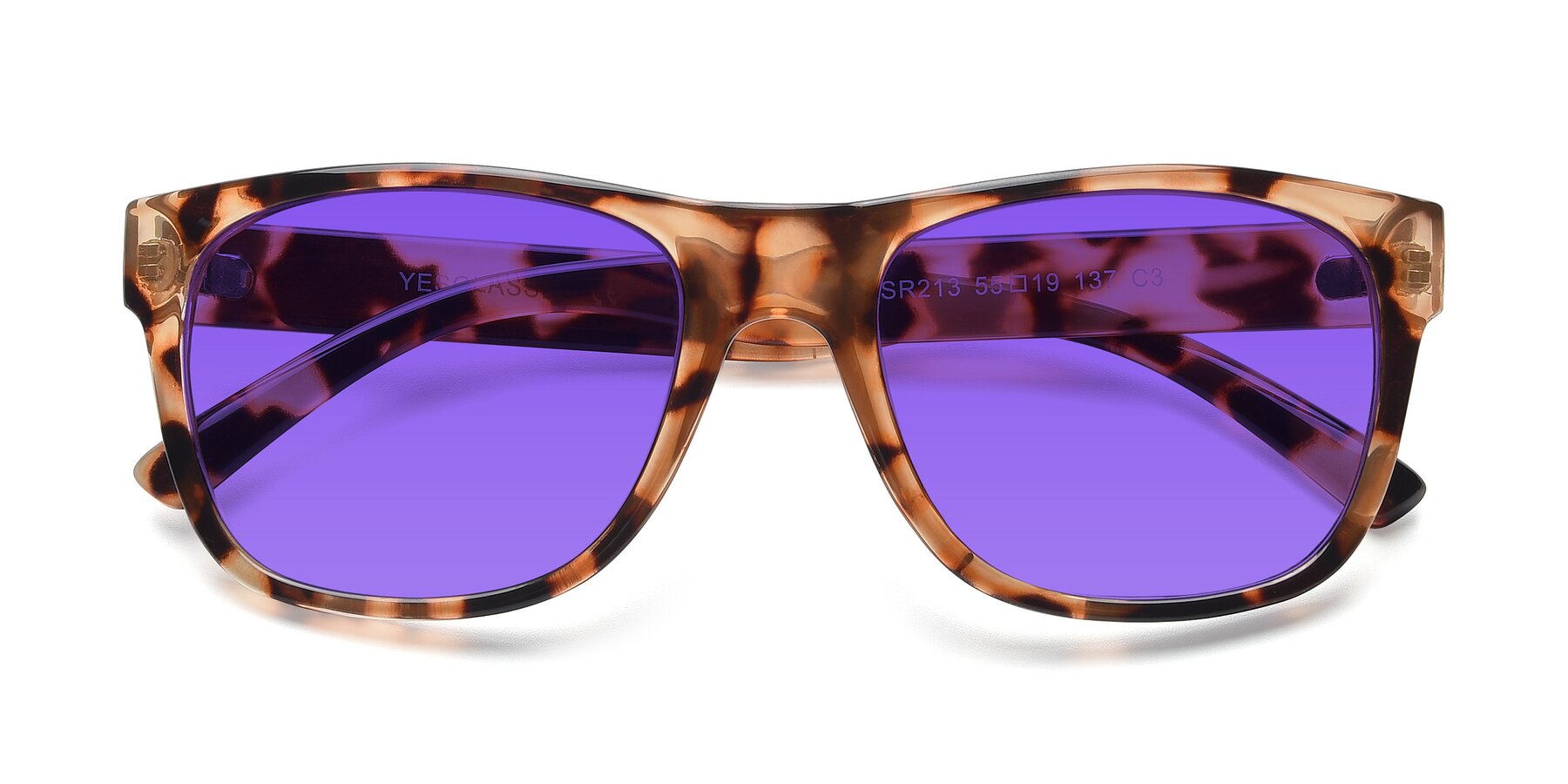 Folded Front of SSR213 in Translucent Tortoise with Purple Tinted Lenses