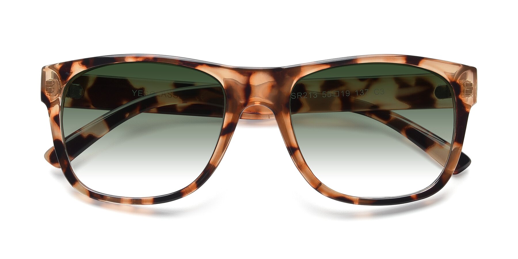 Folded Front of SSR213 in Translucent Tortoise with Green Gradient Lenses