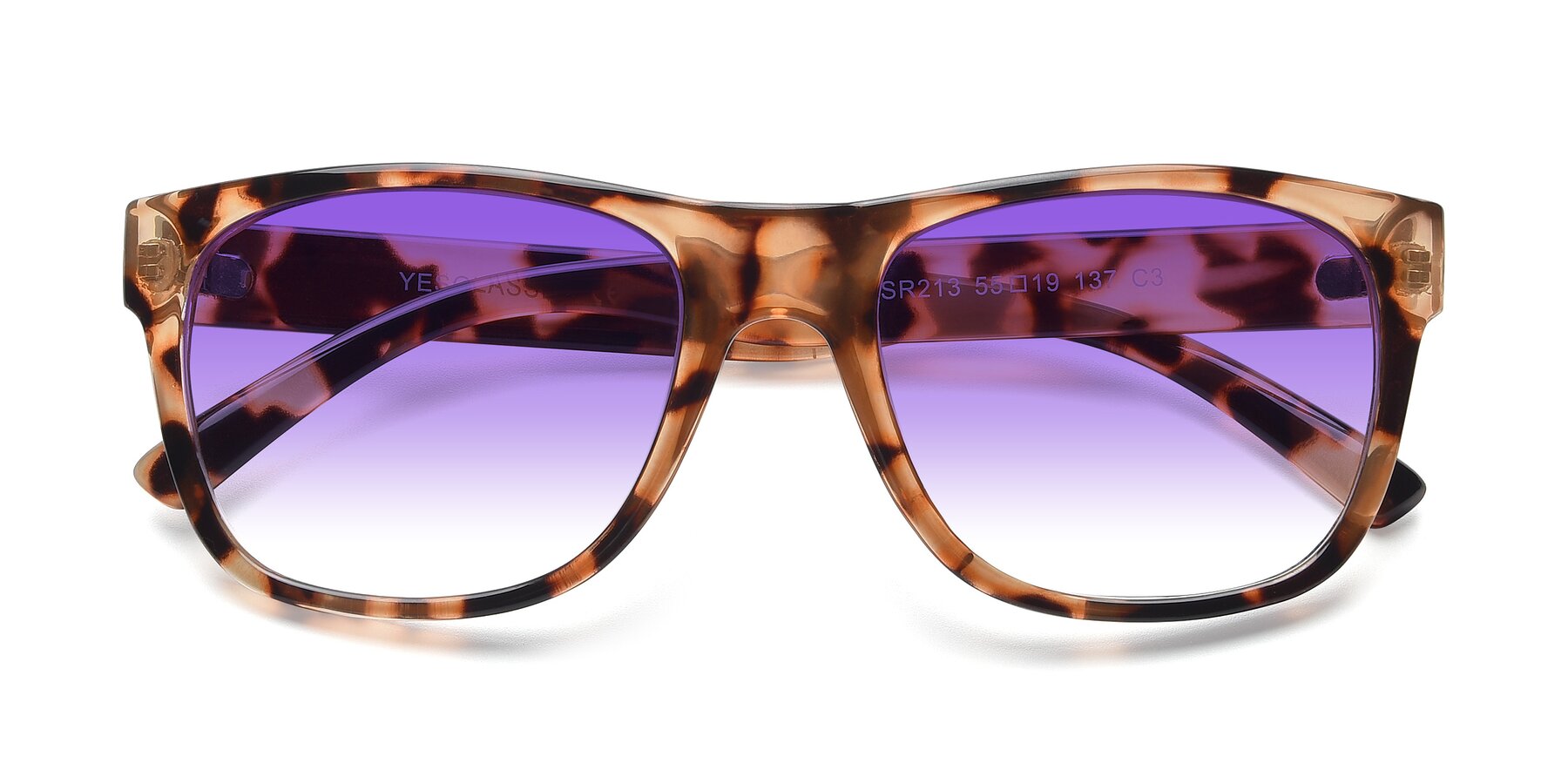 Folded Front of SSR213 in Translucent Tortoise with Purple Gradient Lenses