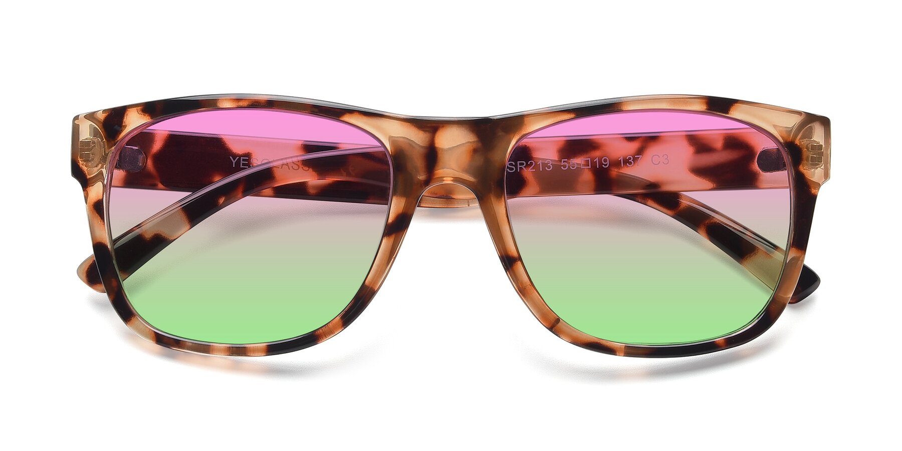 Folded Front of SSR213 in Translucent Tortoise with Pink / Green Gradient Lenses