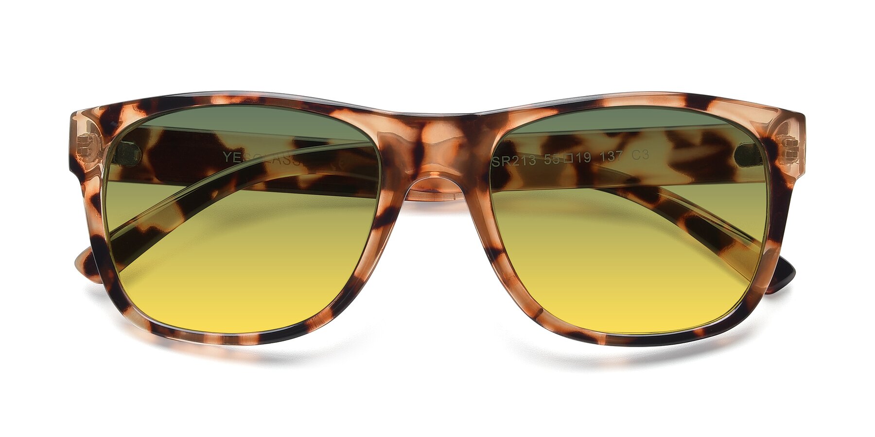 Folded Front of SSR213 in Translucent Tortoise with Green / Yellow Gradient Lenses
