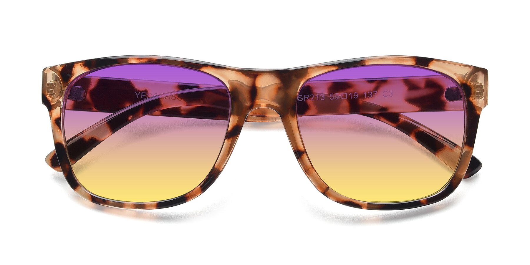 Folded Front of SSR213 in Translucent Tortoise with Purple / Yellow Gradient Lenses