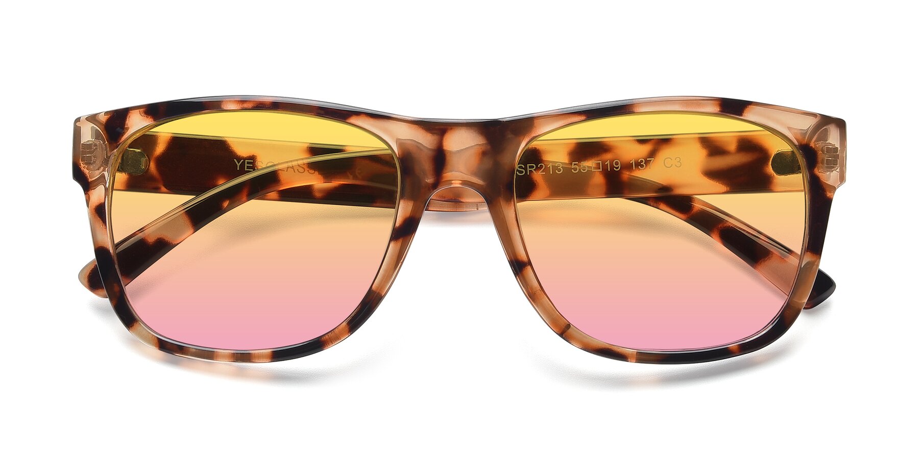 Folded Front of SSR213 in Translucent Tortoise with Yellow / Pink Gradient Lenses