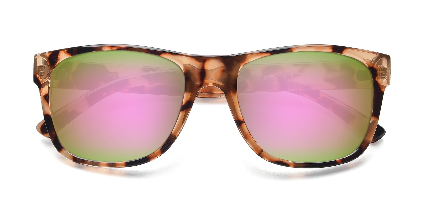 Folded Front of SSR213 in Translucent Tortoise with Pink Mirrored Lenses