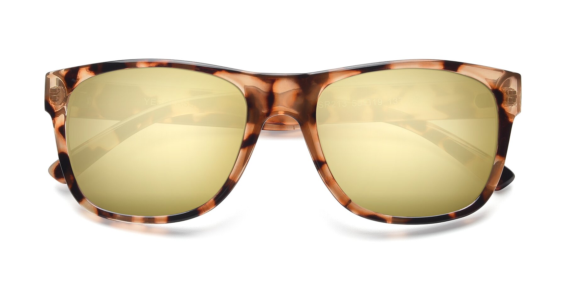 Folded Front of SSR213 in Translucent Tortoise with Gold Mirrored Lenses