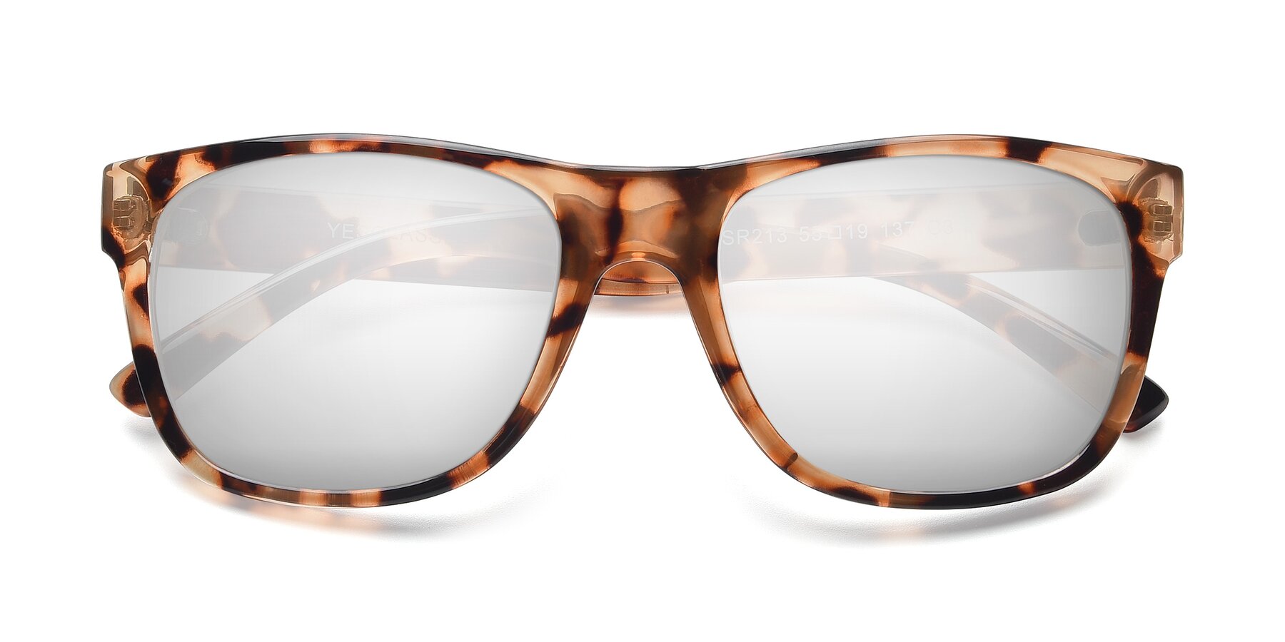 Folded Front of SSR213 in Translucent Tortoise with Silver Mirrored Lenses