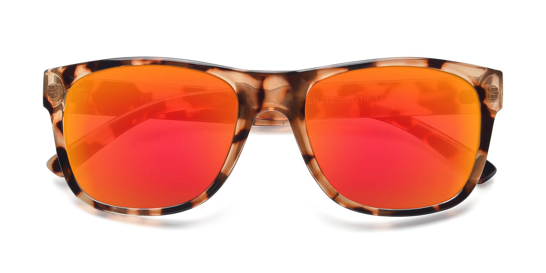 Folded Front of SSR213 in Translucent Tortoise with Red Gold Mirrored Lenses