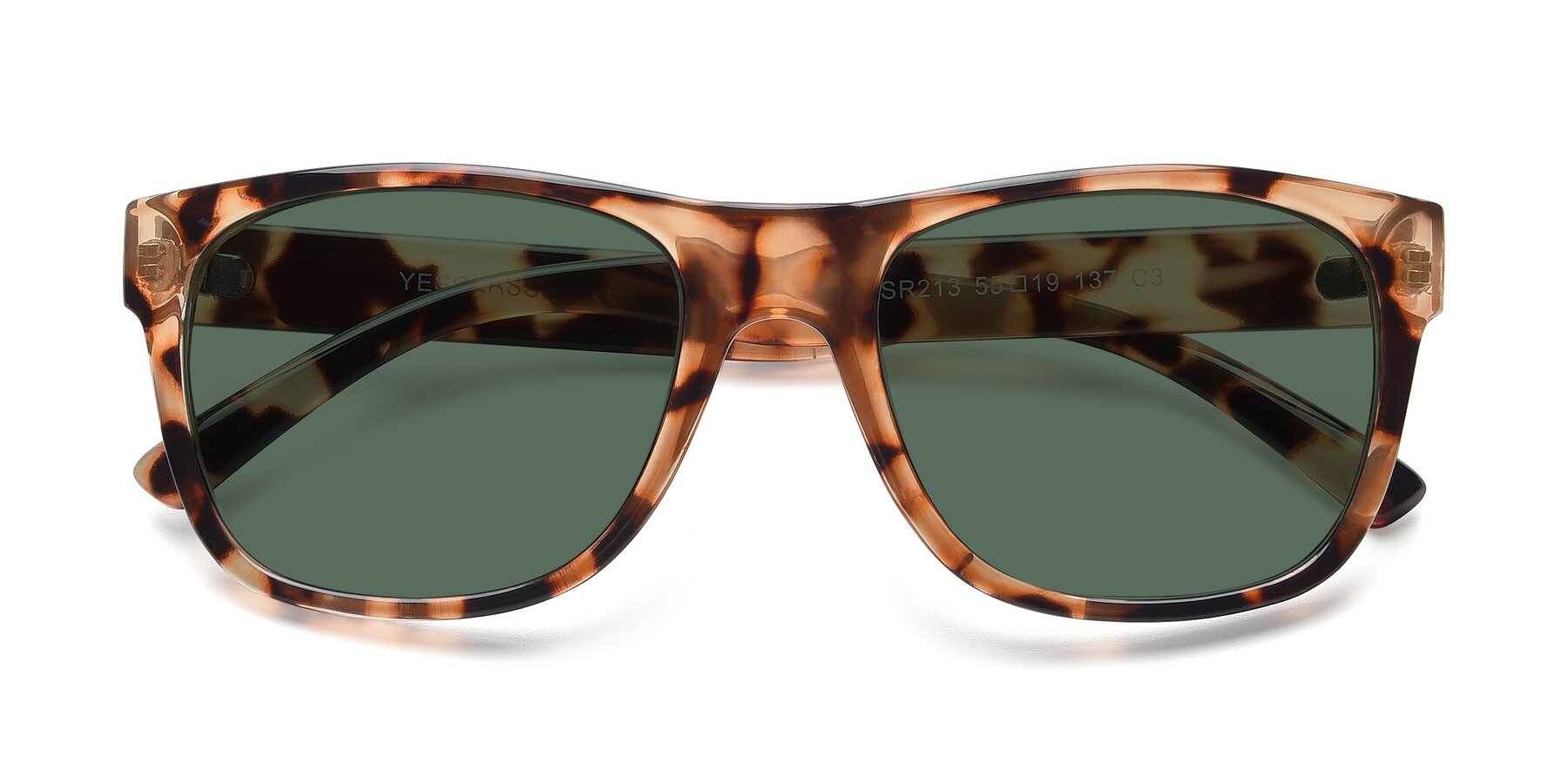 Folded Front of SSR213 in Translucent Tortoise with Green Polarized Lenses