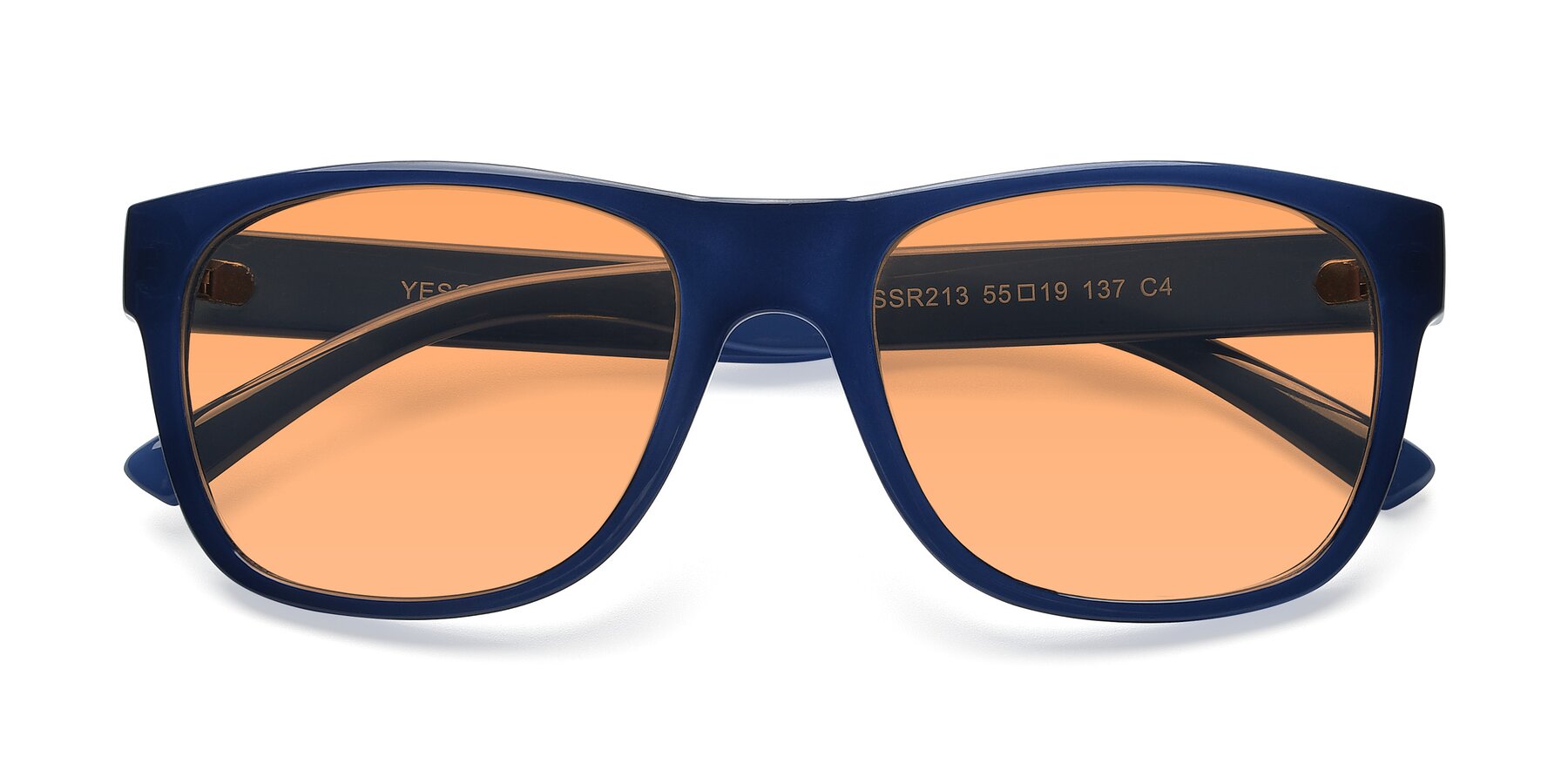 Folded Front of SSR213 in Blue with Medium Orange Tinted Lenses