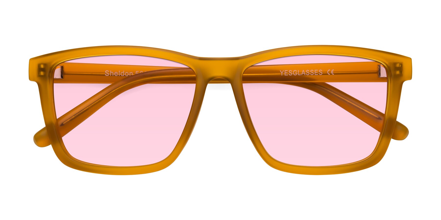 Folded Front of Sheldon in Pumpkin with Light Pink Tinted Lenses