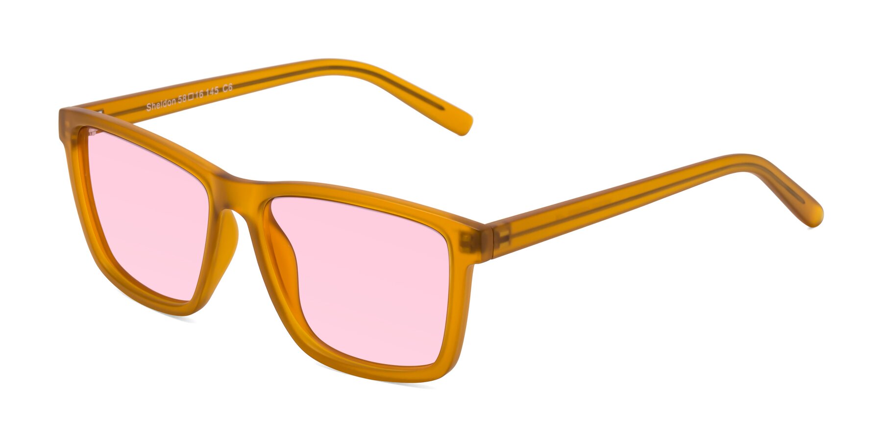 Angle of Sheldon in Pumpkin with Light Pink Tinted Lenses