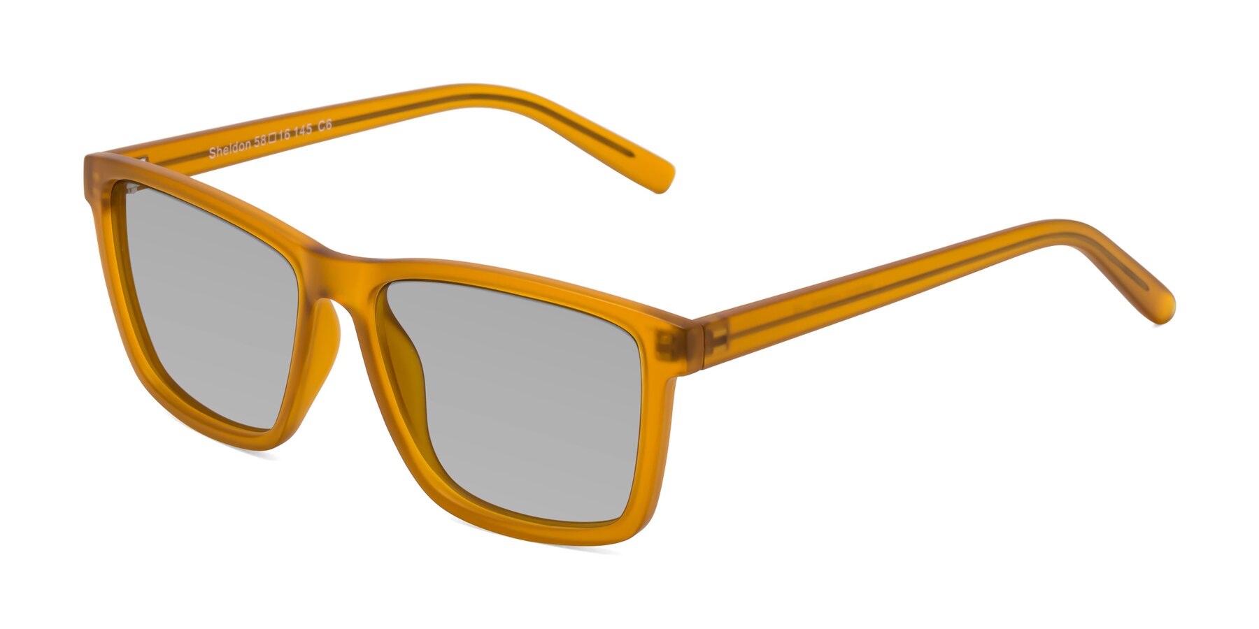 Angle of Sheldon in Pumpkin with Light Gray Tinted Lenses