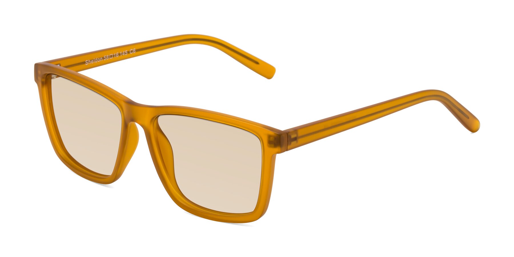 Angle of Sheldon in Pumpkin with Light Brown Tinted Lenses