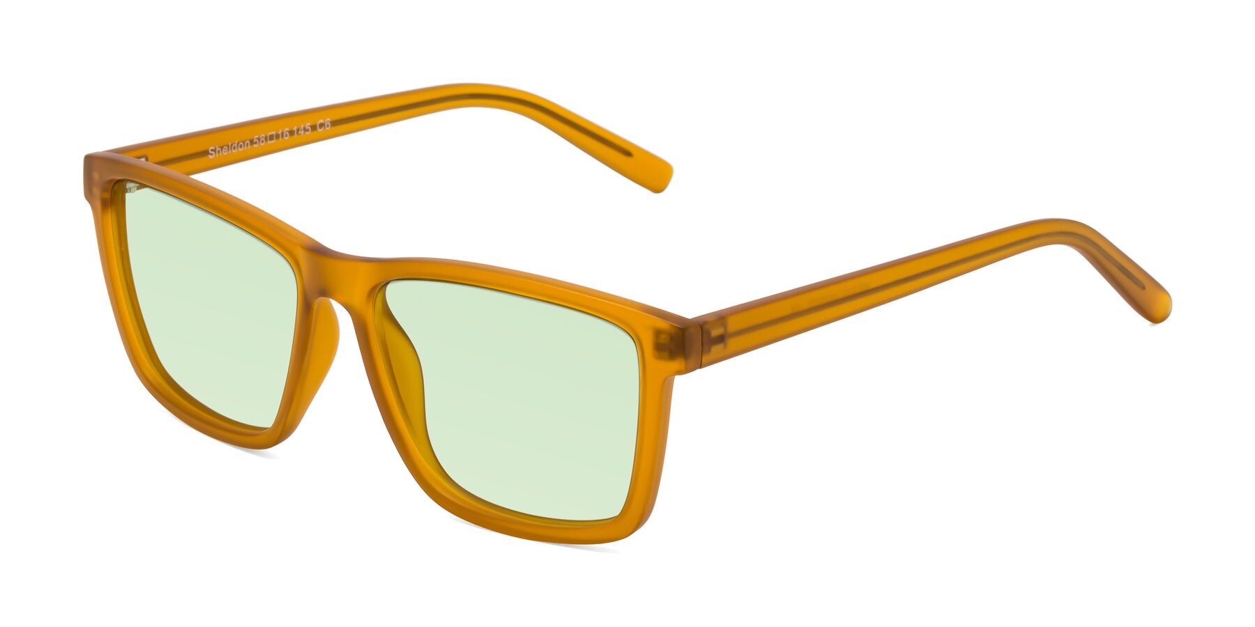 Angle of Sheldon in Pumpkin with Light Green Tinted Lenses