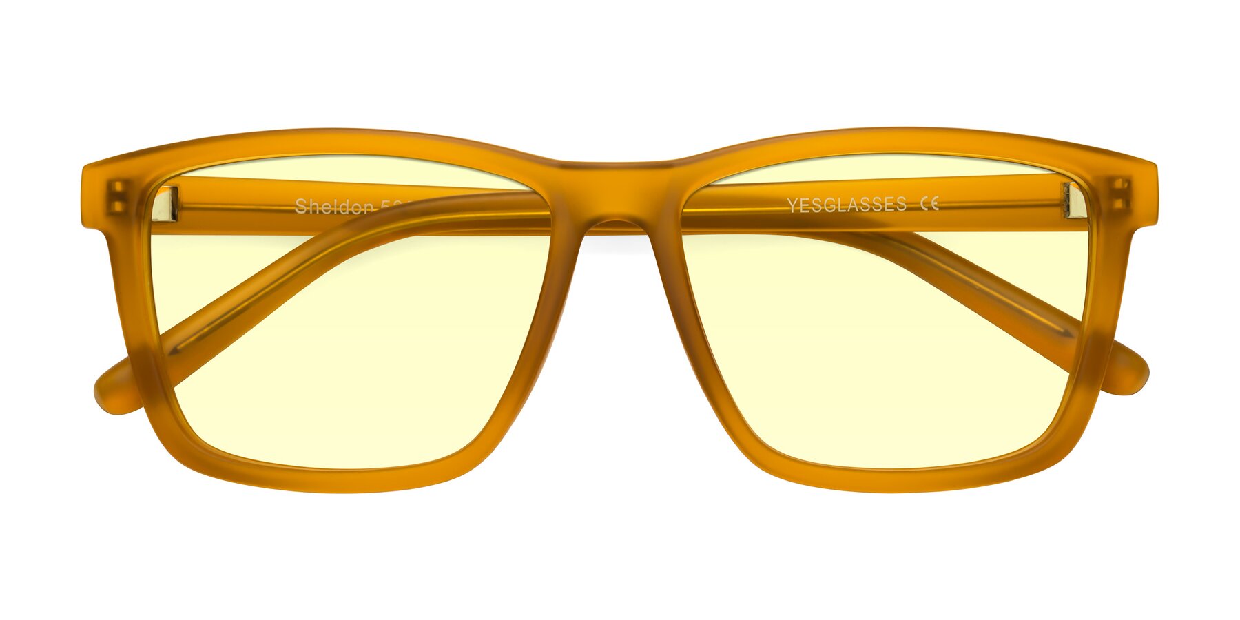 Folded Front of Sheldon in Pumpkin with Light Yellow Tinted Lenses