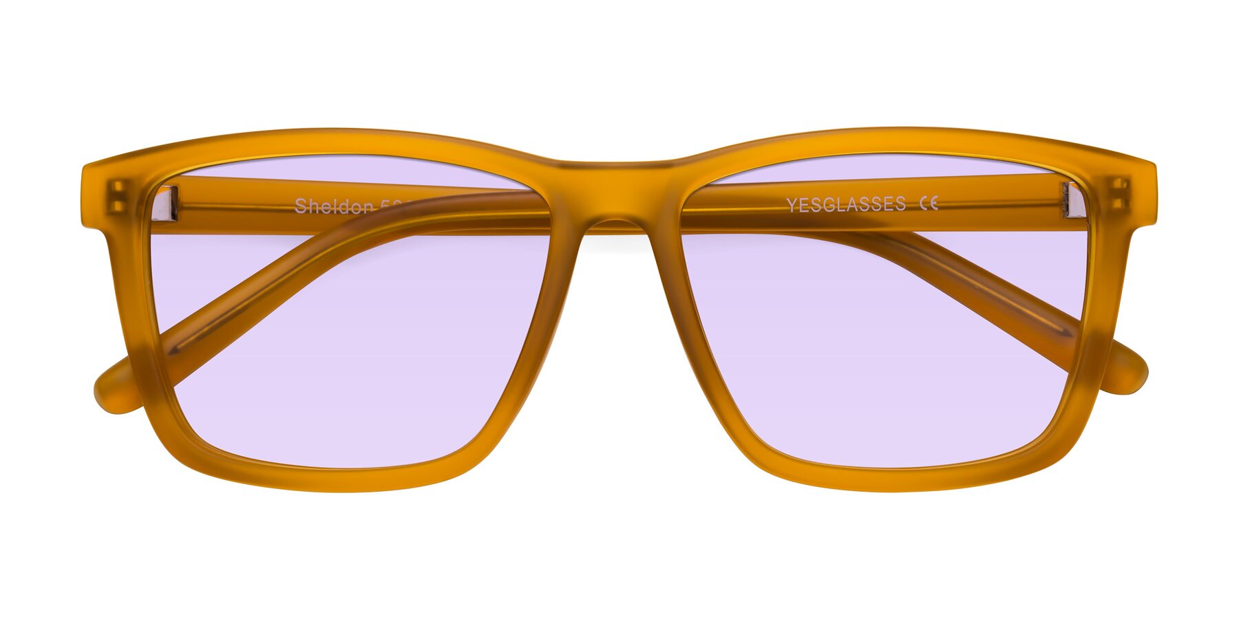 Folded Front of Sheldon in Pumpkin with Light Purple Tinted Lenses