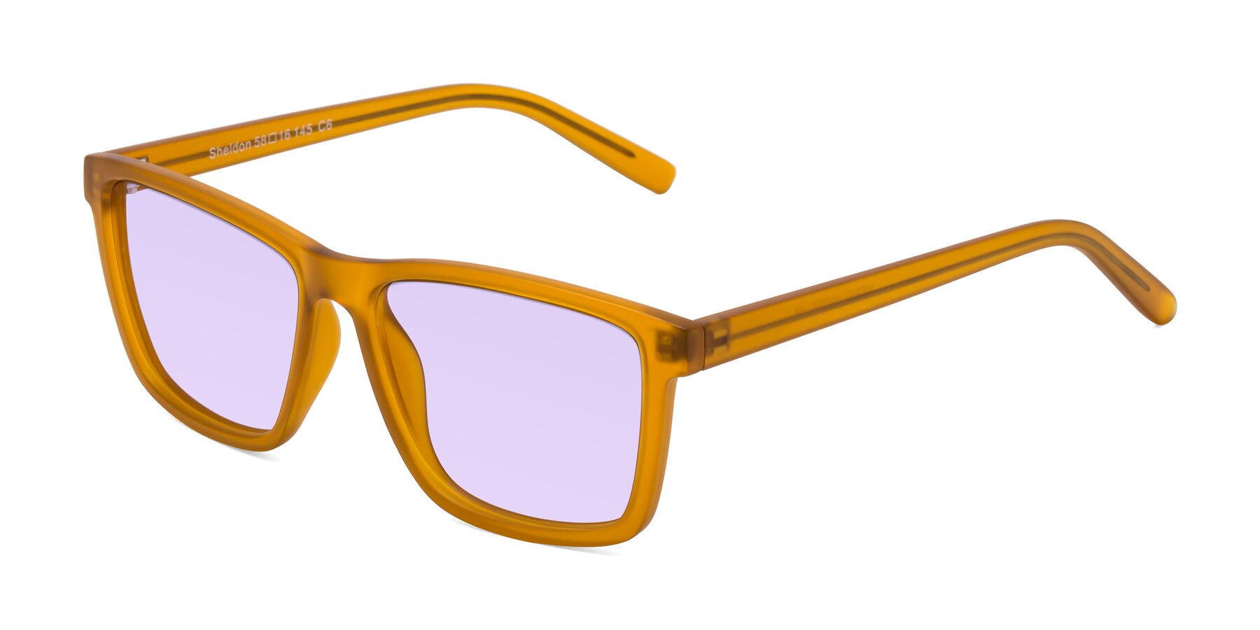 Angle of Sheldon in Pumpkin with Light Purple Tinted Lenses