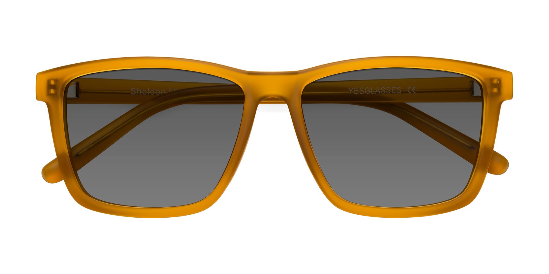 Folded Front of Sheldon in Pumpkin with Medium Gray Tinted Lenses
