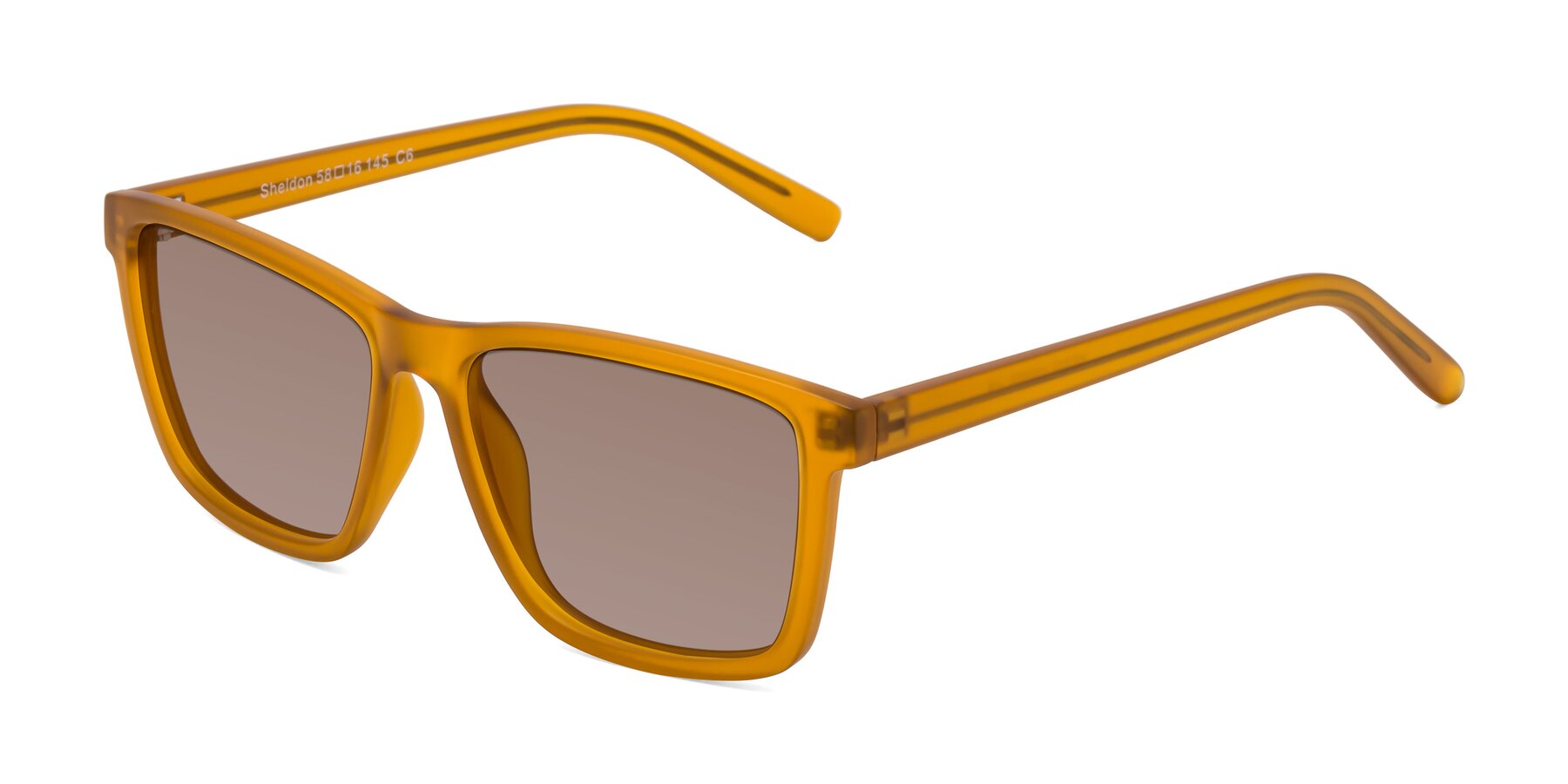 Angle of Sheldon in Pumpkin with Medium Brown Tinted Lenses