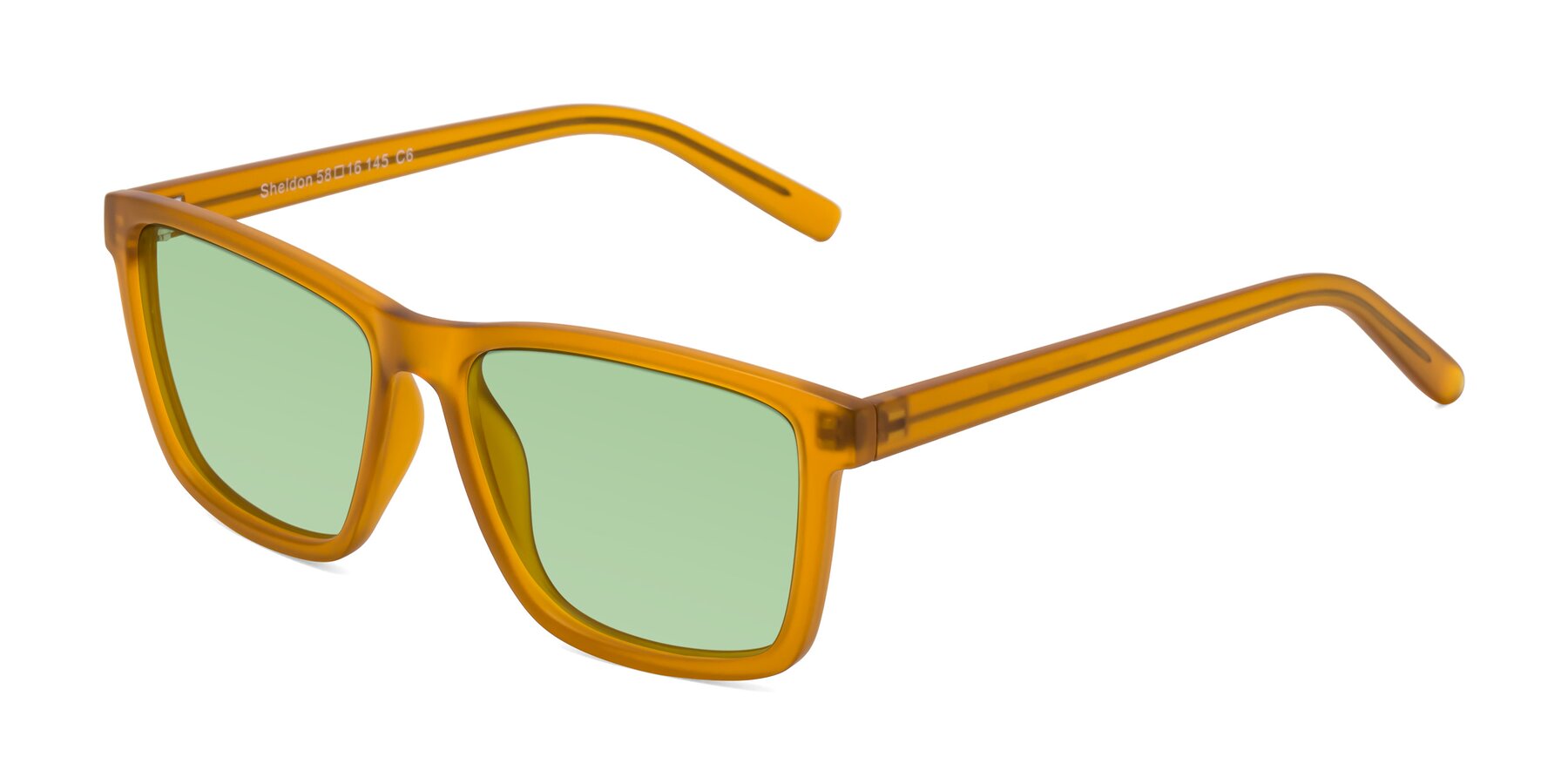 Angle of Sheldon in Pumpkin with Medium Green Tinted Lenses