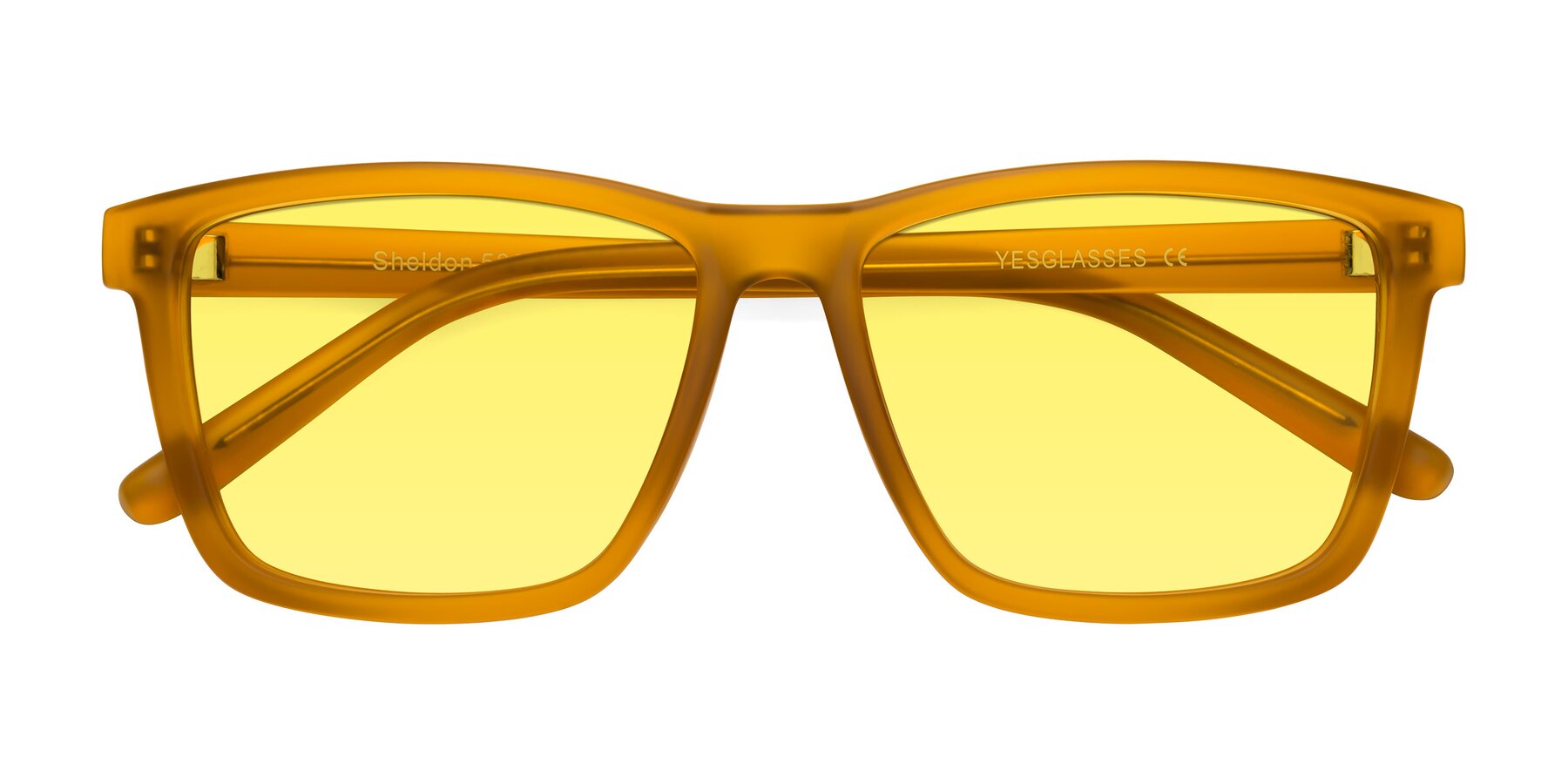 Folded Front of Sheldon in Pumpkin with Medium Yellow Tinted Lenses