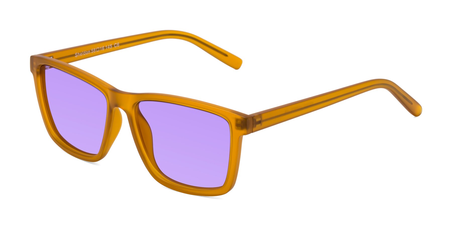 Angle of Sheldon in Pumpkin with Medium Purple Tinted Lenses