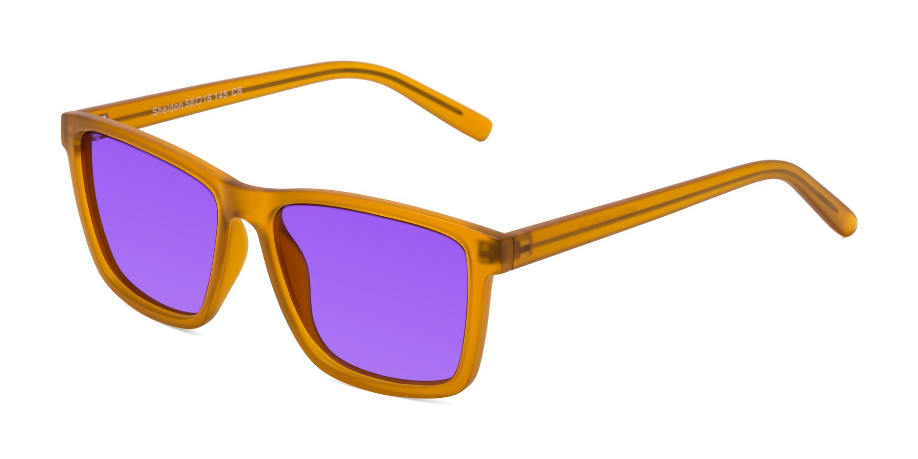 Angle of Sheldon in Pumpkin with Purple Tinted Lenses