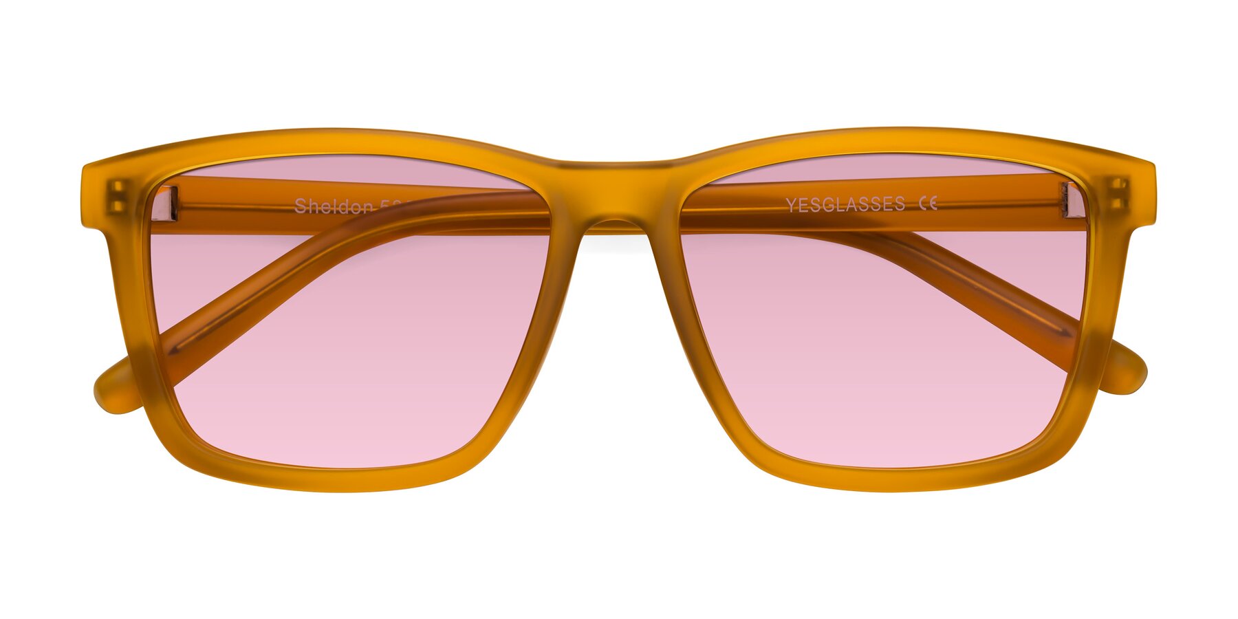 Folded Front of Sheldon in Pumpkin with Light Wine Tinted Lenses