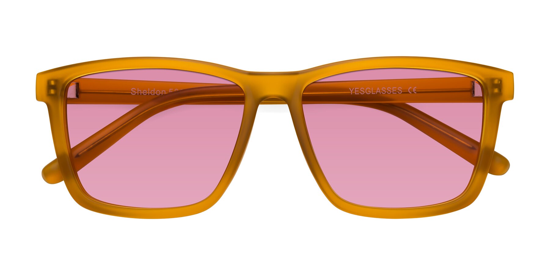 Folded Front of Sheldon in Pumpkin with Medium Wine Tinted Lenses