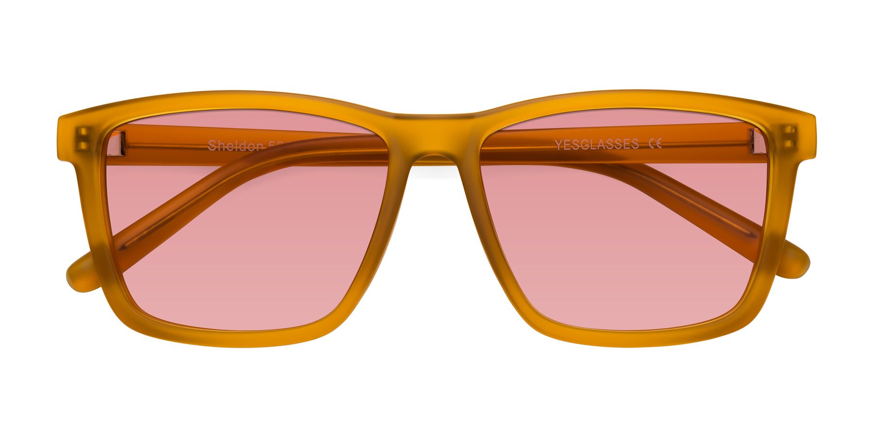 Folded Front of Sheldon in Pumpkin with Medium Garnet Tinted Lenses