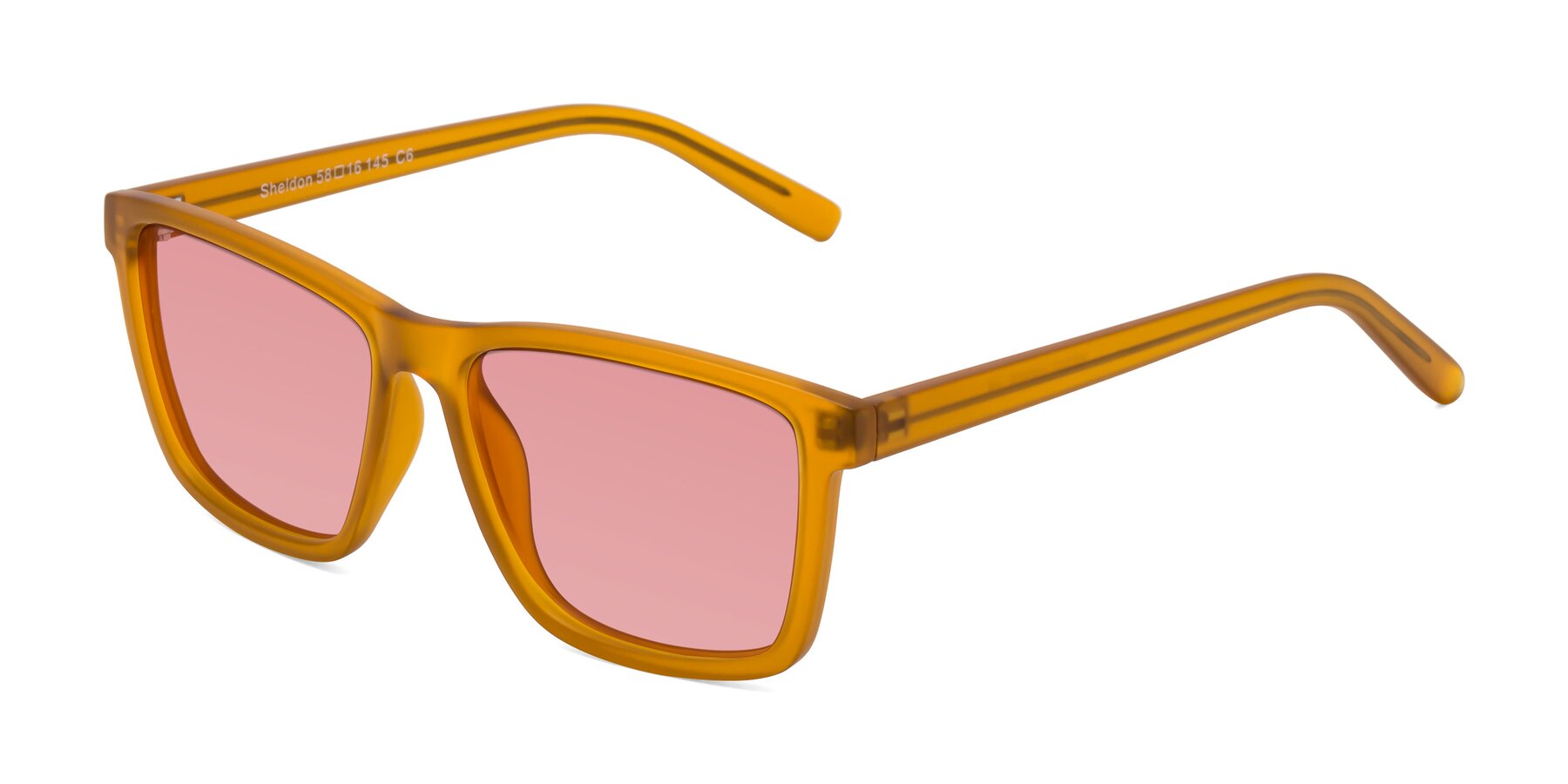 Angle of Sheldon in Pumpkin with Medium Garnet Tinted Lenses