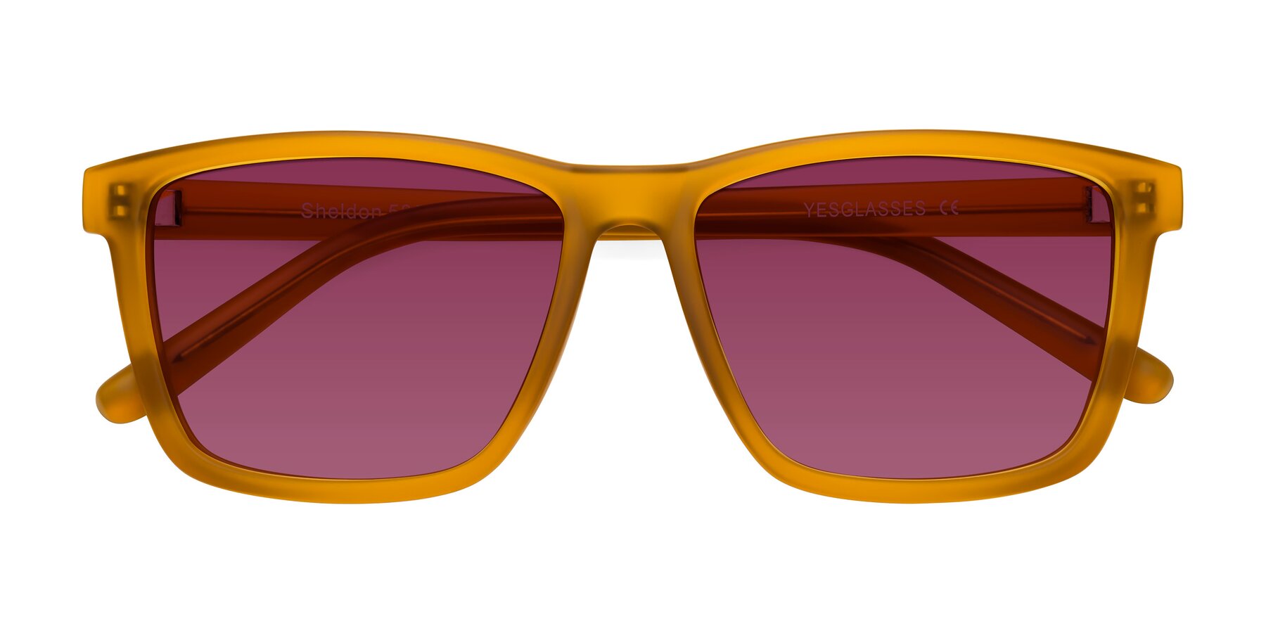 Folded Front of Sheldon in Pumpkin with Wine Tinted Lenses