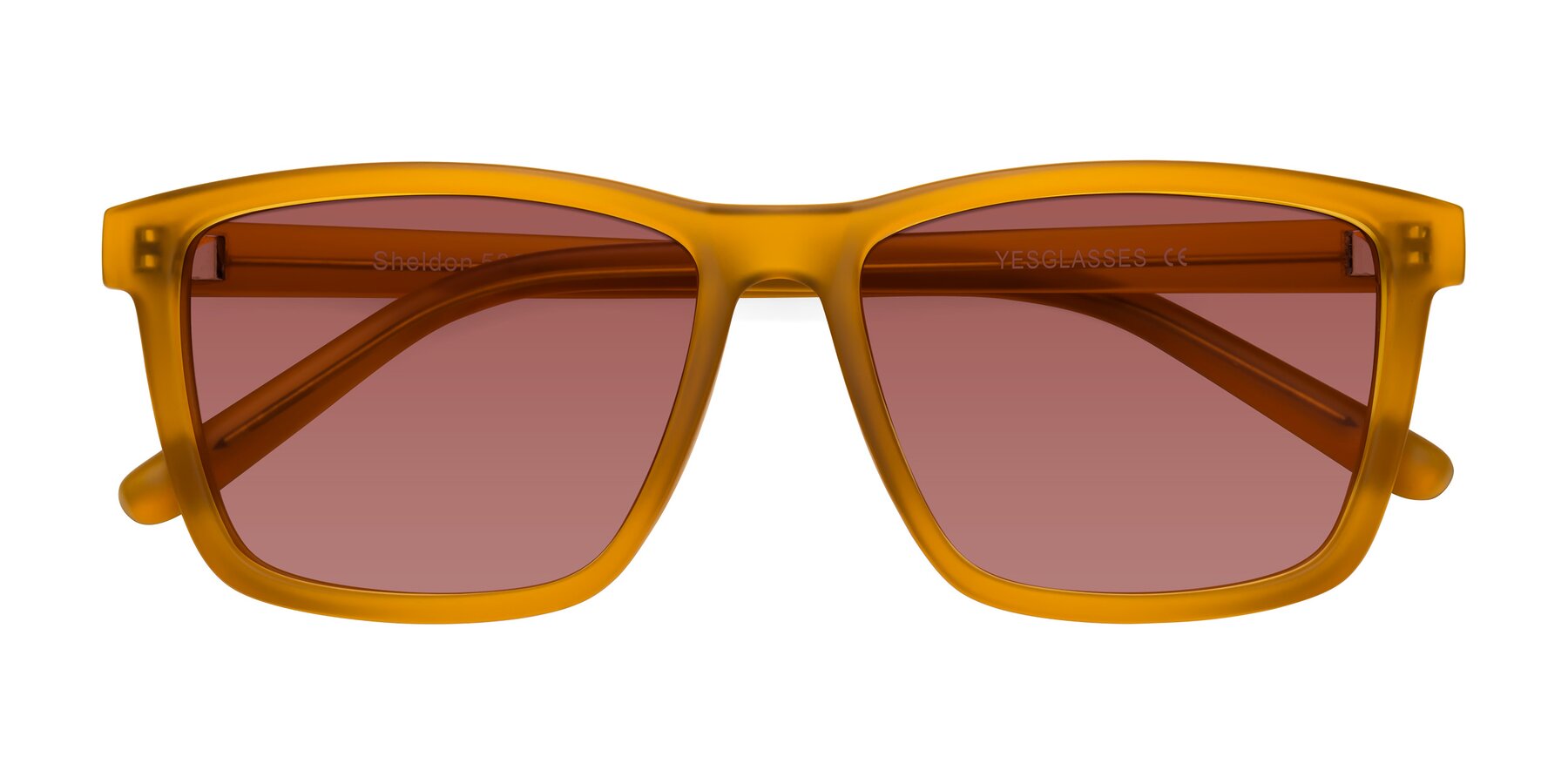 Folded Front of Sheldon in Pumpkin with Garnet Tinted Lenses