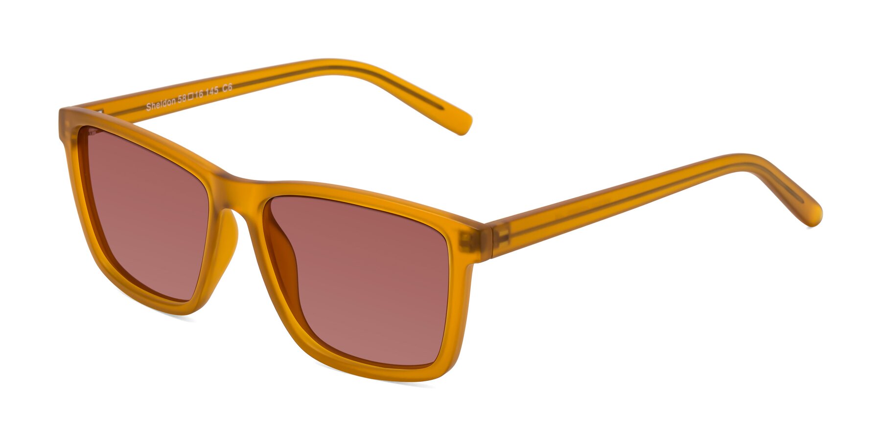 Angle of Sheldon in Pumpkin with Garnet Tinted Lenses