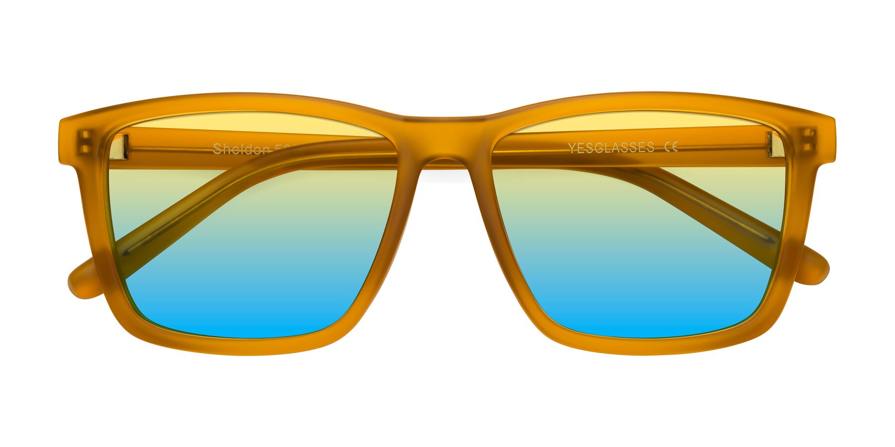 Folded Front of Sheldon in Pumpkin with Yellow / Blue Gradient Lenses