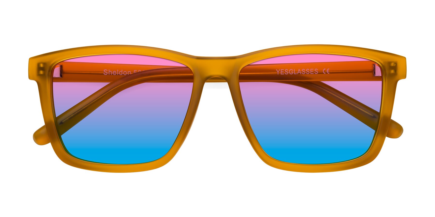 Folded Front of Sheldon in Pumpkin with Pink / Blue Gradient Lenses