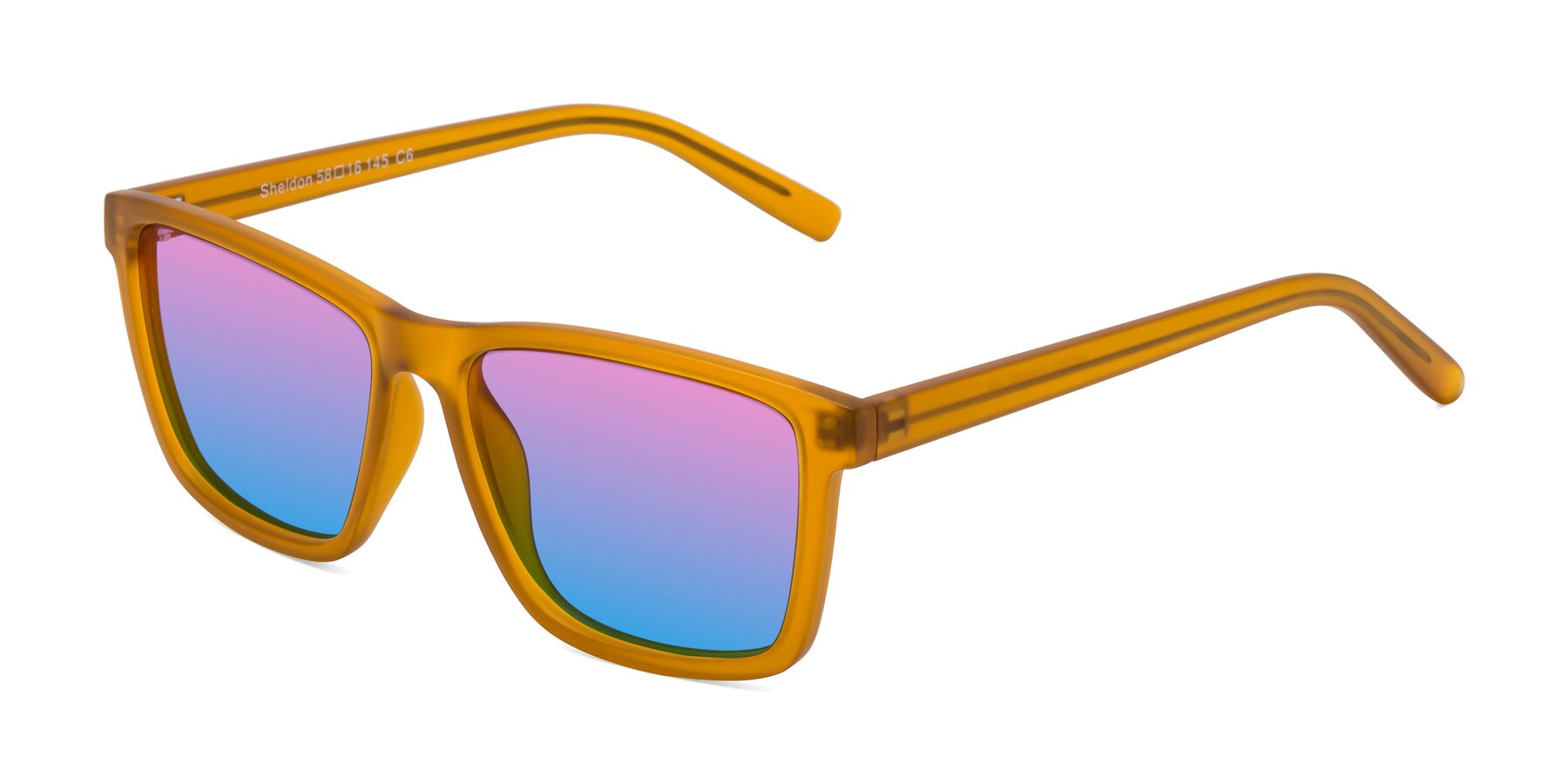 Angle of Sheldon in Pumpkin with Pink / Blue Gradient Lenses
