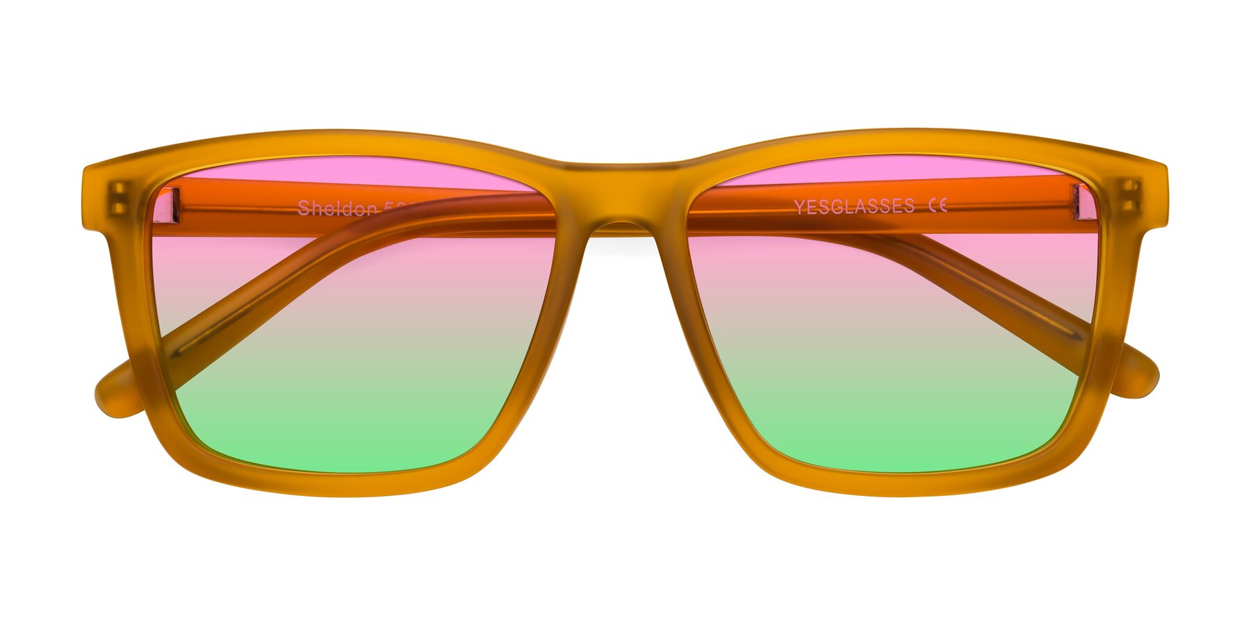 Folded Front of Sheldon in Pumpkin with Pink / Green Gradient Lenses