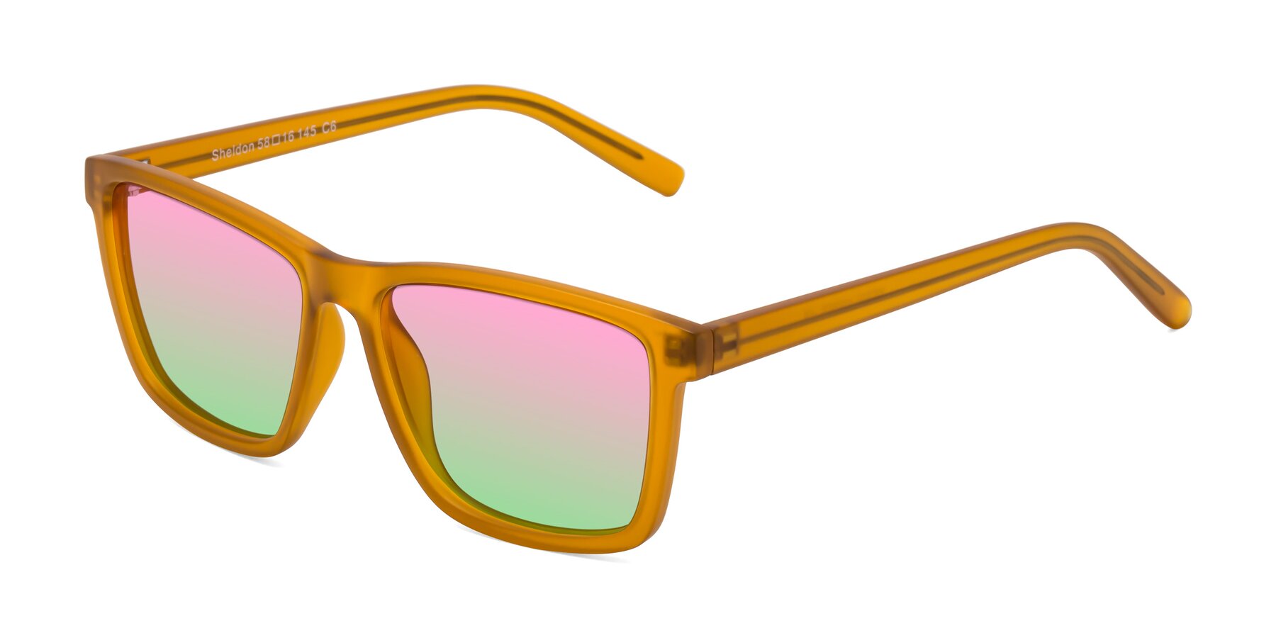 Angle of Sheldon in Pumpkin with Pink / Green Gradient Lenses