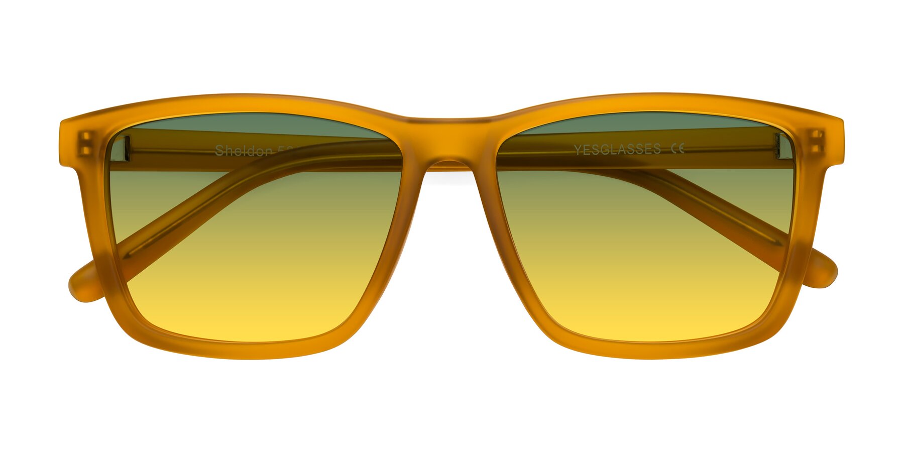 Folded Front of Sheldon in Pumpkin with Green / Yellow Gradient Lenses