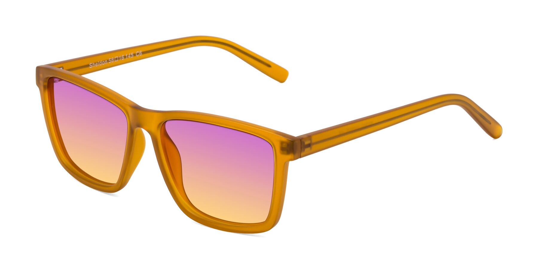 Angle of Sheldon in Pumpkin with Purple / Yellow Gradient Lenses