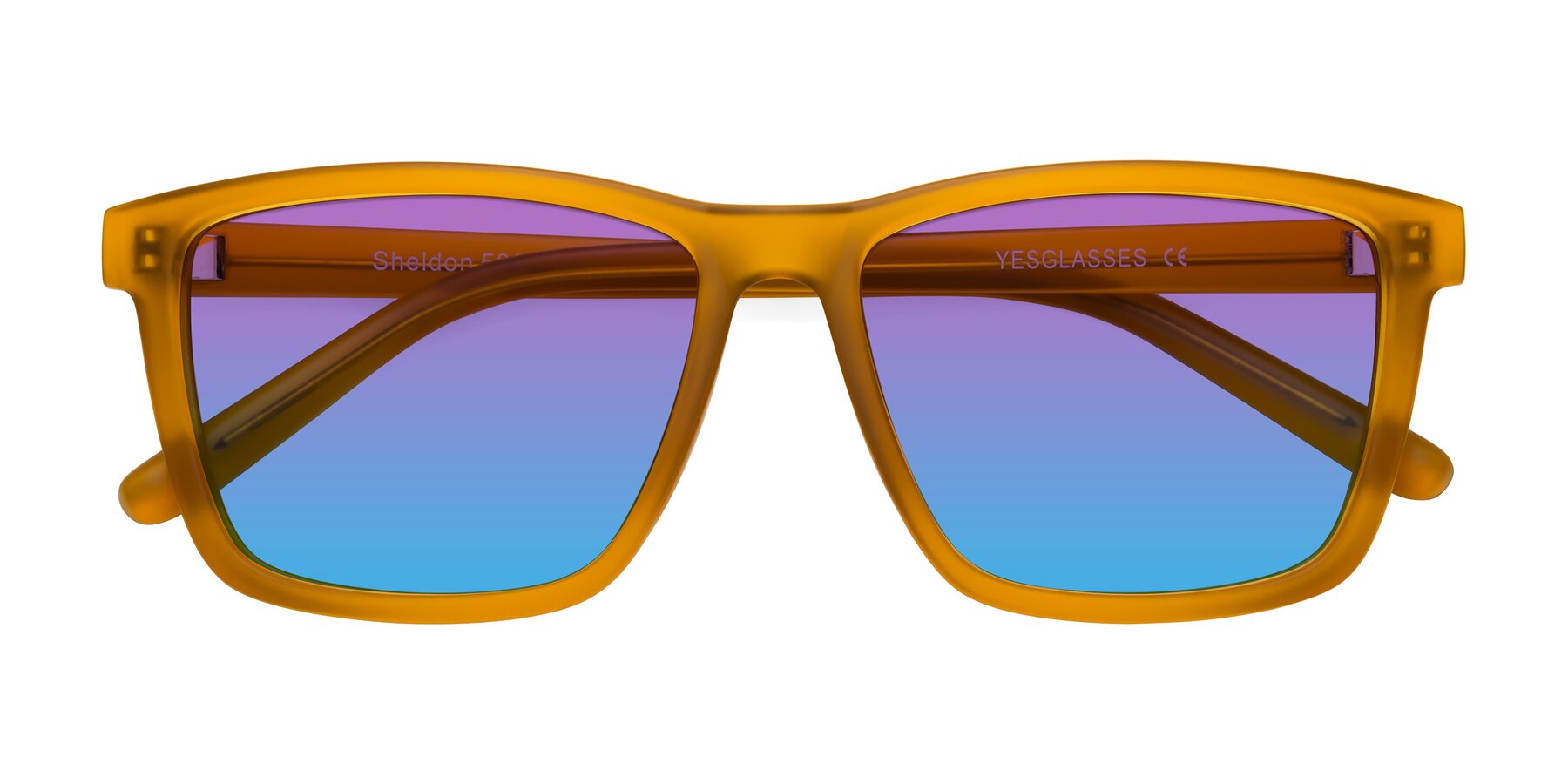 Folded Front of Sheldon in Pumpkin with Purple / Blue Gradient Lenses